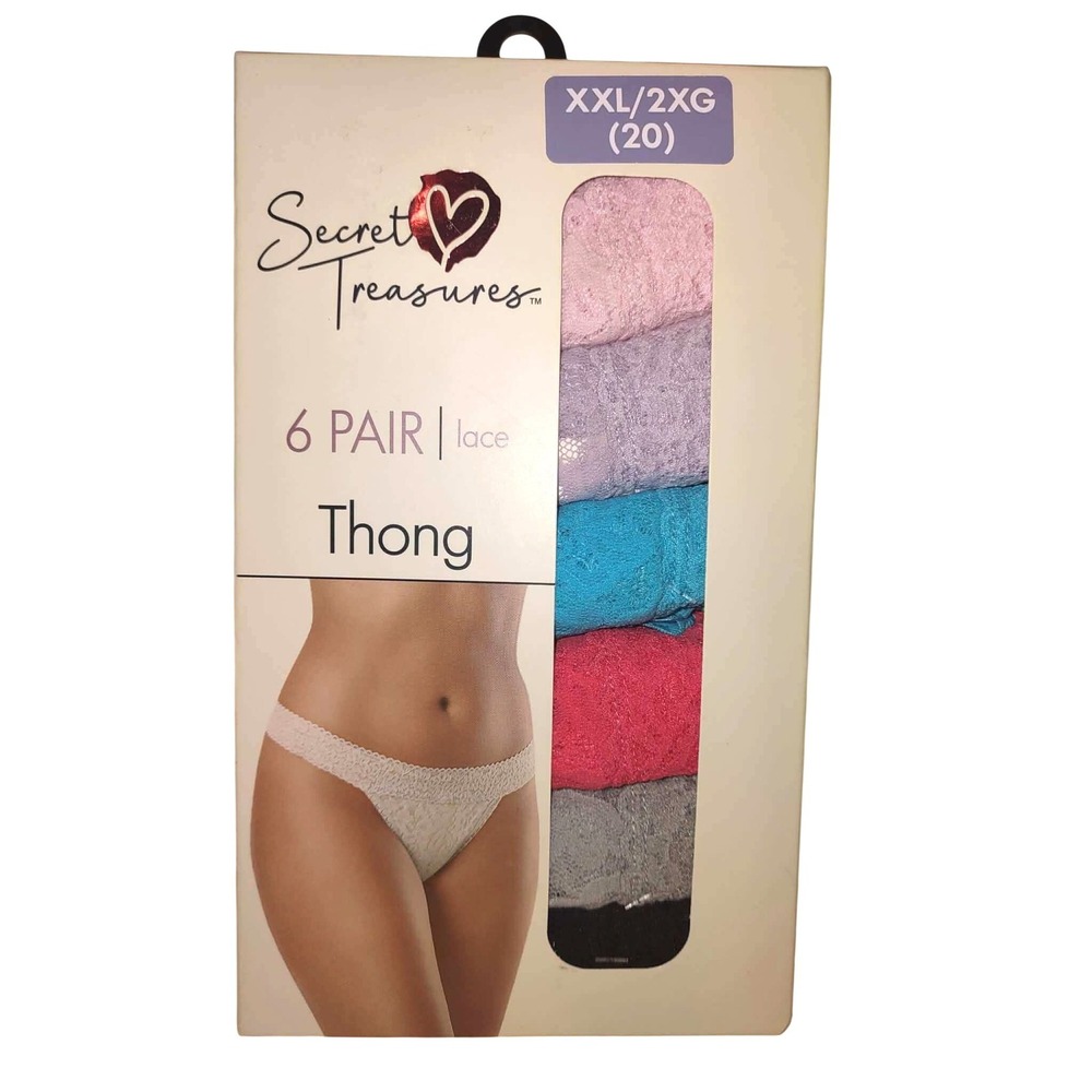Secret Treasures Womens 6 Pack Lace Thong Panties XXL 20 Multi Color New